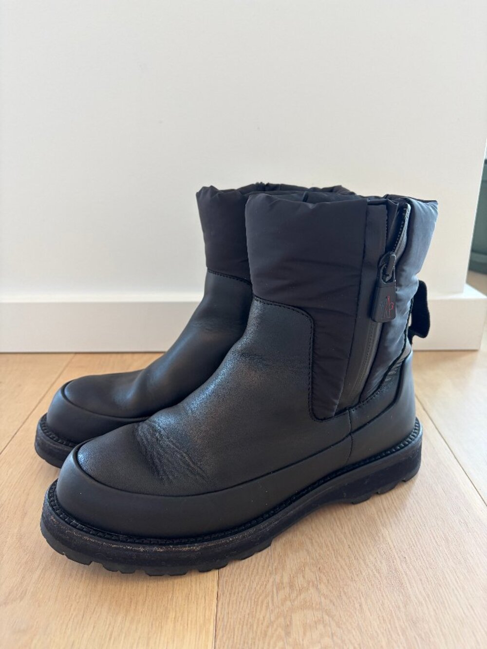 Moncler Rain Don’t Care Leather Puffer Ankle Boots Black 37